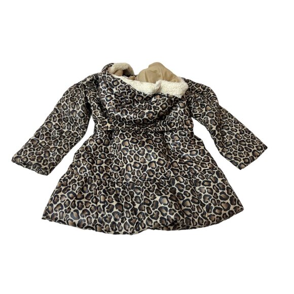 Babies Rus Toddler Girls Leopard Print Puffer Coat With Faux Fur Hood Sz 24M/2T - Picture 2 of 7